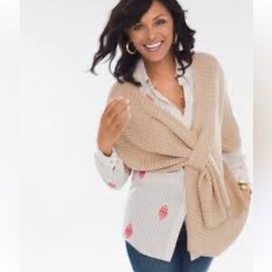 Chicos Lightweight Textured Basketweave Woven Wrap in Tan S/M